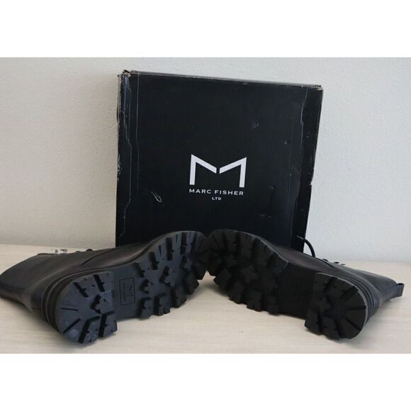 Marc Fisher LTD Women's Sz 8M Black Mllucien Leather Lug Sole Ankle Boots - Picture 3 of 8